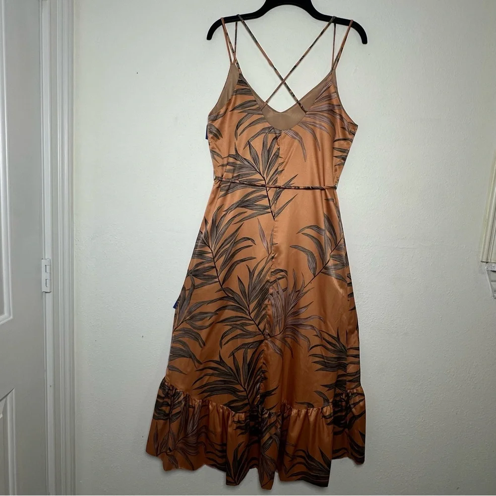 L'ATISTE Mermaid Tails Coral Brown Leaf Pattern Midi Dress - Picture 3 of 15